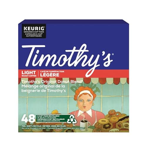 Timothy's Original Donut Blend K-Cup dosettes de café, 48 pièces pour cafetières Keurig