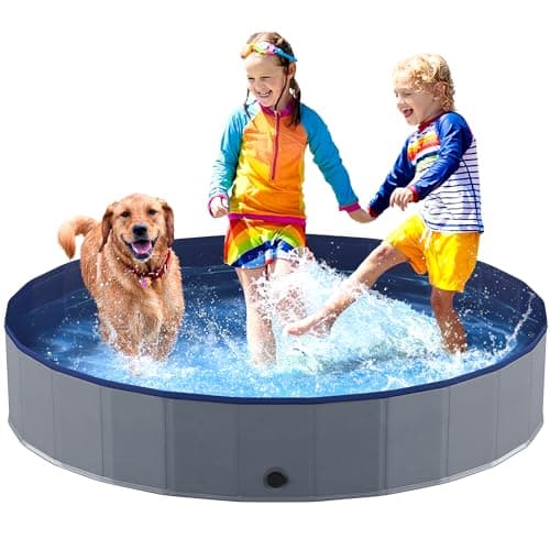 Niubya Foldable Dog Pool, Collapsible Hard Plastic Dog Swimming Pool, Portable Bath Tub for Pets Dogs and Cats, Pet Wading Pool for Indoor and...