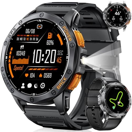 Montre intelligente GPS pour hommes, avec boussole, altitude, pression atmosphérique, lampe de poche LED militaire, plus de 100 modes sportifs, tracker d'activité, étanche 10 ATM, 530 mAh,...