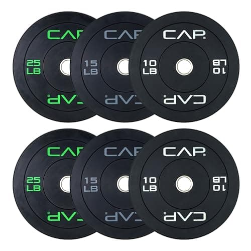 CAP Barbell Economy Olympic Bumper Plate Set with Color Logo, Black, 100 lbs Set