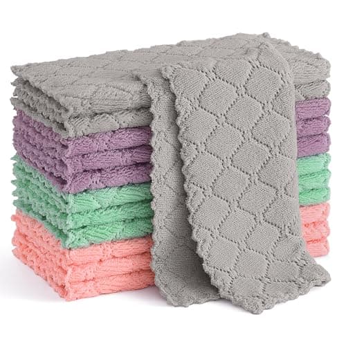 Chiffons de nettoyage en microfibre smiry, paquet de 12 torchons de cuisine extra doux et absorbants, 10" x 10" chiffons réutilisables non pelucheux à usage multiple pour la cuisine,...