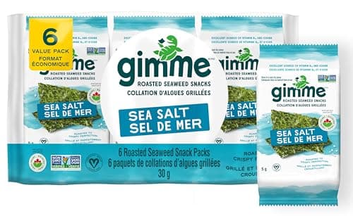 gimMe Snacks aux algues grillées biologiques 30 g - Faveur du sel de mer - Collation saine à emporter pour les enfants et les adultes - Céto, végétalien, sans gluten - 6 x 5 g