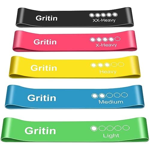 Gritin Resistance Bands, Set of 5 Skin-Friendly Resistance Fitness Exercise Loop Bands with 5 Different Strength Levels - Travel Carrying Case...