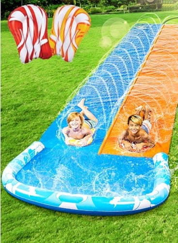 JOYIN Toboggans aquatiques de 22,5 pieds et 2 bodyboards, toboggan aquatique d'été avec arroseur intégré pour le plaisir aquatique en plein air dans le jardin pour les enfants