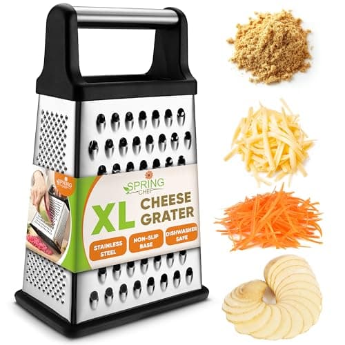 Râpe à Fromage Professionnelle - Acier Inoxydable, Taille XL, 4 Côtés - Râpe Parfaite pour Parmesan, Légumes, Gingembre - Passe au Lave-Vaisselle - Noir
