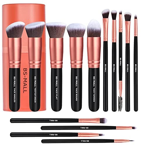 BS-MALL (TM) Premium 14 pièces de poudre de fond de teint synthétique anti-cernes ombres à paupières argent noir ensembles de pinceaux de maquillage (rose doré)