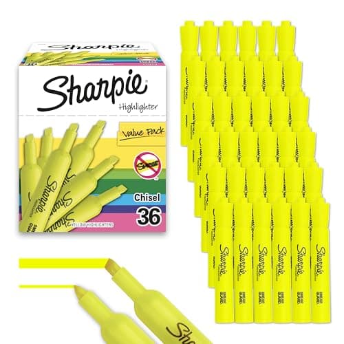 Sharpie Tank Highlighters, Chisel Tip, Yellow, 36 Count