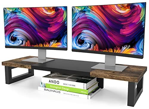 WESTREE Dual Monitor Riser Stand, Sturdy Computer Monitor Riser, Multi-Purpose Desktop Storage Organizer Shelf for Laptop Computer (Rustic...