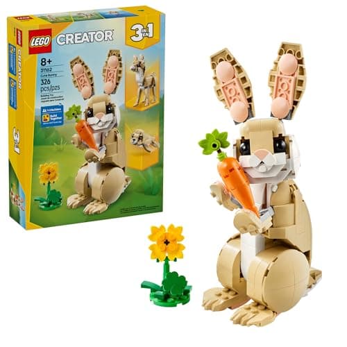 Jouet lapin mignon LEGO Creator 3 en 1 - Jouet de construction pour filles et garçons, à partir de 8 ans - Cadeau pour panier de Pâques - Avec 3 options de construction, lapin, phoque ou lama...