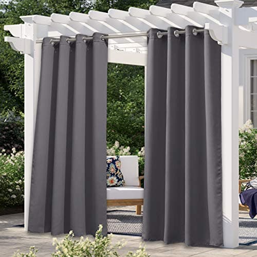 NICETOWN Panneau de rideau extérieur occultant imperméable – Draperies épaisses réduisant la lumière du soleil/rayons UV pour tonnelle/patio/porche extérieur (L52 x L84, Gris, 1...