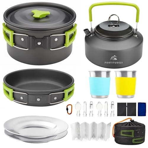 Camping Cookware Set - 19-Piece Lightweight Backpacking Cookware with Pots, Pans, Utensils - Compact Outdoor Cooking Kit for Camping, Hiking,...