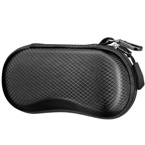 Fintie Étui à lunettes de soleil, coque rigide en EVA, résistant aux chocs, étui à lunettes de sport avec mousqueton en métal, support à lunettes de voyage à fermeture éclair, noir