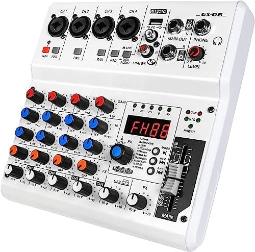 Mélangeur audio 6 canaux, mélangeur audio Kmise avec 99 effets sonores pour PC Console de mixage sonore portable avec entrée d'enregistrement USB Bluetooth pour...