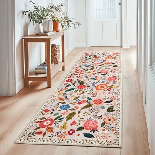 Runner Rugs for Hallway 2x6 Ft, Ultra Thin Non-Slip Long Floral Carpet Washable, Area Rug for Living Room Bedside Entryway Hall Bedroom Stain...