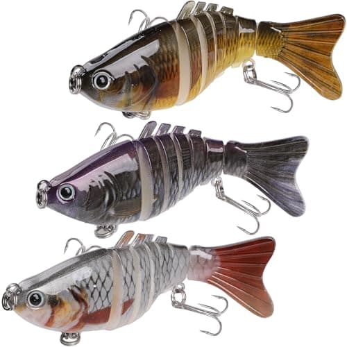 GeeRic Swimbait, multi-articulés, paquet de 3, 10 cm, matériau ABS, yeux 3D réalistes, revêtement en poudre perlée, bar, truite, brochet, leurre de pêche à la perche