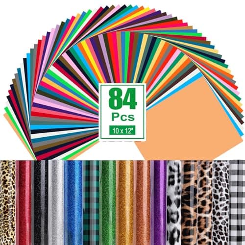 Lot de 84 vinyles à transfert thermique : 30,5 x 25,4 cm, thermocollants, pour tissus, t-shirts, avec presse à chaud et machine de découpe artisanale