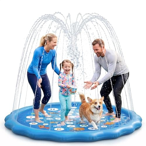 Qoosea Splash Pad for Kids Dog Pool - 61" Large Inflatable Splash Pad for Toddlers 1-3, Sprinkler Water Play Mat, Non-Slip Outdoor Summer Toys for...