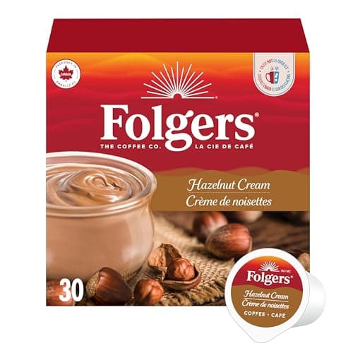 Folgers Hazelnut Cream Flavoured Light Roast Coffee Pods, Single Serve One Cup Pods made with Arabica Beans for Hot or Iced Drinks, 30 Count (Pack...