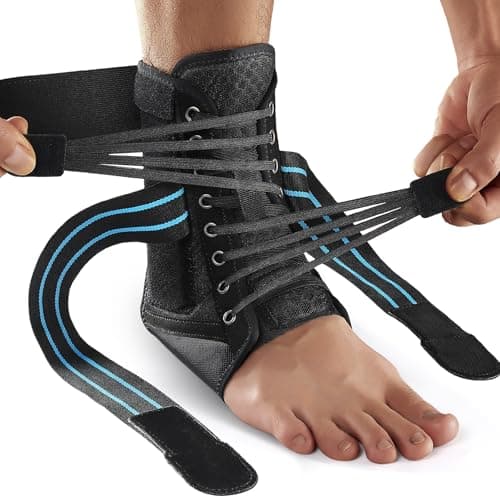 AGPTEK Attelle de cheville pour femmes et hommes, support de cheville réglable à lacets avec attelles amovibles pour entorse de la cheville, récupération d'une blessure, stabilisateur de cheville...