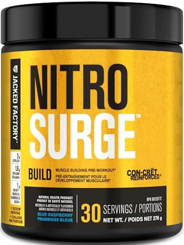 Nitrosurge Build Pre Workout - PreWorkout Powder w/Con-Cret Creatine HCL, Beta Alanine, & L-Citrulline for Increased Energy, Focus, & Muscle Growth...