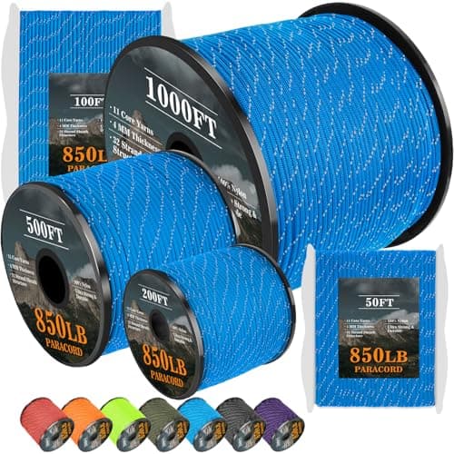 Corde de paracorde réfléchissante XiaZ 850Ib, 50/100/200/1000 pieds 4MM 11 brins para cordons lanière utilitaire corde de parachute pour tente camping randonnée survie...