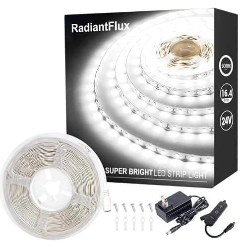 Bande lumineuse LED blanche pour chambre à coucher, bande lumineuse LED à intensité variable, 16,4 pieds 300 LED, barre lumineuse LED super lumineuse pour salon, cuisine, vanité...