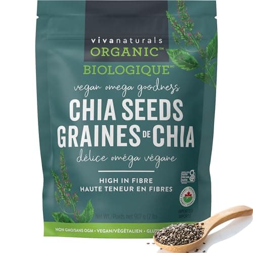 Graines de chia biologiques Viva Naturals, 2 lb – Oméga-3 et 6 à base de plantes et protéines végétaliennes, sans OGM, graines de chia noires biologiques, Graine de Chia – Parfait...