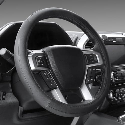 Prix ​​le plus bas en 30 jours | SEG Direct Housse de volant de voiture universelle en cuir microfibre noir 38,1 cm