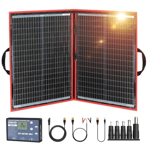 Kit de panneau solaire pliable portable DOKIO 110w 18v (21x28 pouces, 5,9 lb) Chargeur solaire avec contrôleur 2 sorties USB pour charger des batteries/alimentation 12v...