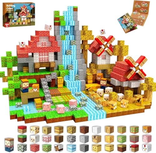 GraceDuck Blocs magnétiques 150 PCS Construire des maisons d'animaux de ferme, Cubes de construction magnétiques Jouets Montessori pour les cadeaux d'anniversaire de Noël des tout-petits, STEM...