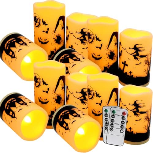 Paquet de 12 grandes cires électroniques pour peinture à l'encre d'Halloween avec télécommande, bougies LED sans flamme pour Halloween effrayant.