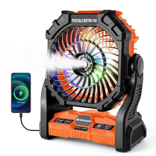 Ventilateur de brumisation portable Odoland, ventilateur de brume de camping rechargeable de 20 000 mAh avec réservoir d'eau de 250 ml, ventilateur de tente à piles avec crochet, ventilateur de brume de refroidissement...