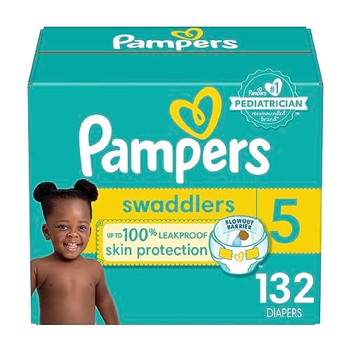 Pampers Swaddlers Diapers, Size 5, Absorbent, Keeps Baby Dry and Comfortable, Skin Safe Disposable Baby Diaper, 1 Pack (Count of 132)