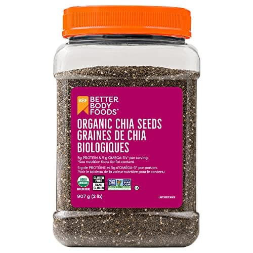 Betterbody Foods Organic Chia Seeds with Omega-3, Non-GMO, Gluten-Free, Vegan, Kosher, 2 pounds (907 grams)