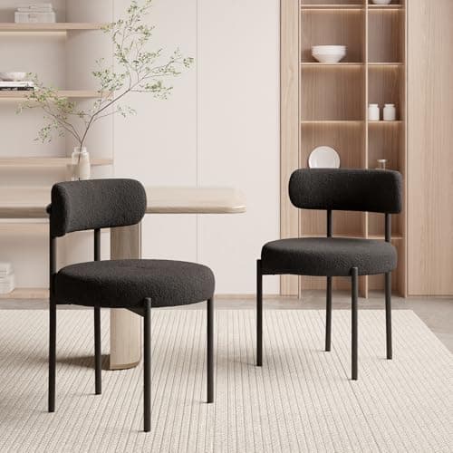 Nalupatio Dining Chairs Set of 2, Round Boucle Dining Room Chairs with Curved Backrest & Thick Cushion, Mid-Century Modern Upholstered Teddy Fabric...