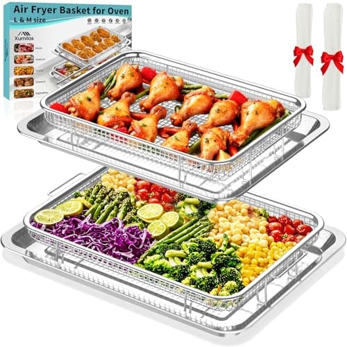 Panier de friteuse à air Xumilas pour four, grands plateaux et paniers en acier inoxydable de 15" x 11" et moyen 12,8" x 9,7" avec accessoires pour friteuse à air, support et poêle,...