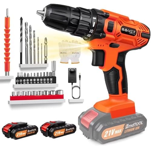Perceuse électrique sans fil 21 V avec deux batteries, jeu de perceuses-visseuses électriques, 2 vitesses variables, réglage de couple 25 + 1, accessoires 29 pièces, lampe de travail à LED...
