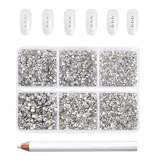 Beadsland 7200 pièces de strass à dos plat, strass transparents pour ongles, strass ronds en cristal pour l'artisanat, 6 tailles mélangées avec kit de crayons de cire,...
