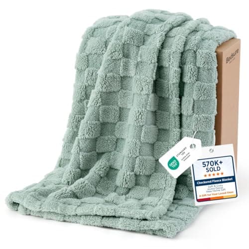 Bedsure Fluffy Throw Blankets for Couch - Sage Green Soft Cozy Cute Plush Checkered Fleece Bed Blanket for Girls Women, Warm Thick Fuzzy Gift, Fall...