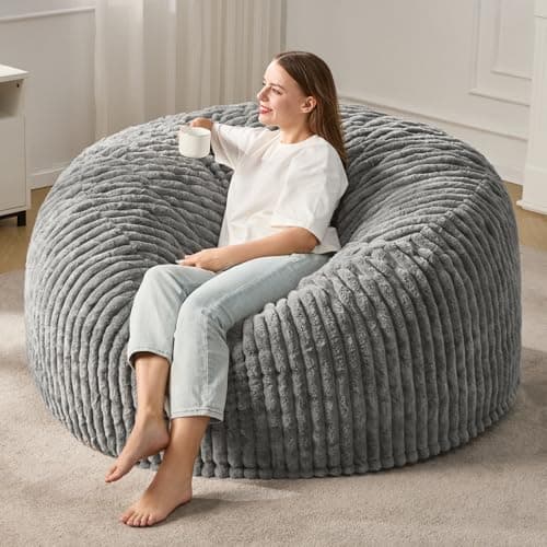 Poufs pour adultes, pouf avec housse en peluche à rayures, grand pouf pour salon, chambre à coucher, dortoir (gris, 1,5 m)