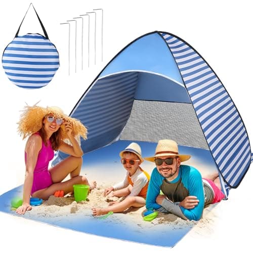 Easy Pop Up Beach Tent 2-3 Person Sun Shelter Lightweight Family Beach Shade UPF 50+ Anti UV Portable Beach Umbrella Automatic Instant Sunshade...
