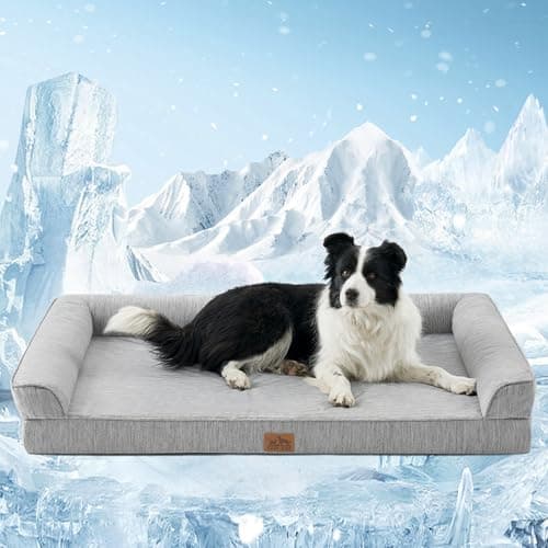 Cooling Dog Bed, Orthopedic Memory Foam Dog Bed with Sides, Comfy Pet Beds with Washable Cover, Waterproof Lining and Nonskid Bottom, Silver Grey...