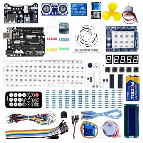 ELEGOO UNO Project Super Starter Kit avec tutoriel, relais 5V, UNO R3, module d'alimentation, servomoteur, batterie 9V avec DC, extension de prototype...