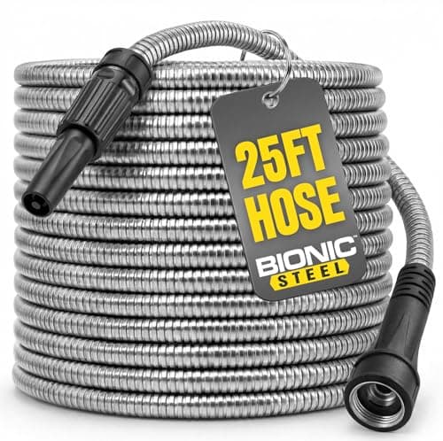 Bionic Steel Metal Garden Hose 25 Ft, Rust Proof 304 Stainless Steel Water Hose with Brass Fittings, Flexible & Heavy Duty Hose, Lightweight, Kink...