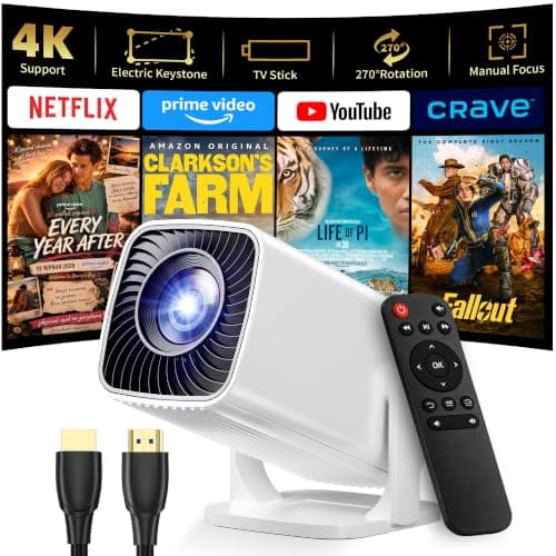 Sainyer Mini Projector, 4K Supported Full HD 1080P Portable Projector, 270° Rotation Outdoor Movie Projector with Electric Keystone, ≤25dB Low...