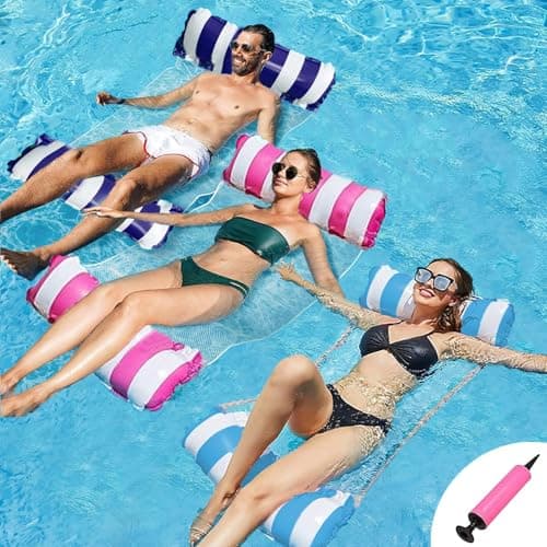 Paquet de 3 hamacs d'eau flottants pour piscine, hamac gonflable pour adultes, chaise flottante polyvalente 4 en 1, lit, radeau, flotteur inclinable...