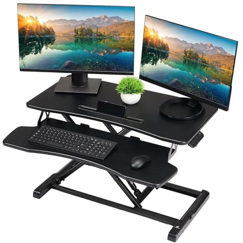 TechOrbits Convertisseur de bureau debout - 32 pouces réglable en hauteur, bois MDF, rehausseur assis - Noir, 32"