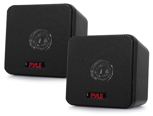 Enceintes d'étagère Pyle Mini Cube 4" – Puissance 200 W, 8 Ohm, pilote à cône en papier, blindage vidéo, cinéma maison et son surround stéréo (paire)