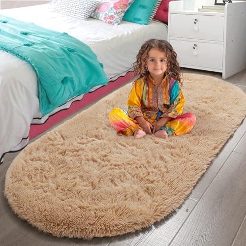 LOCHAS Ultra Soft Children Rugs Room Mat Modern Shaggy Area Rugs Home Decor 2.6' x 5.3', Beige