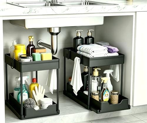 DEKAVA Lot de 2 organisateurs sous évier, organisateurs de salle de bain, tiroir organisateur de panier d'armoire coulissante à 2 niveaux, paniers de collection de bain polyvalents pour...